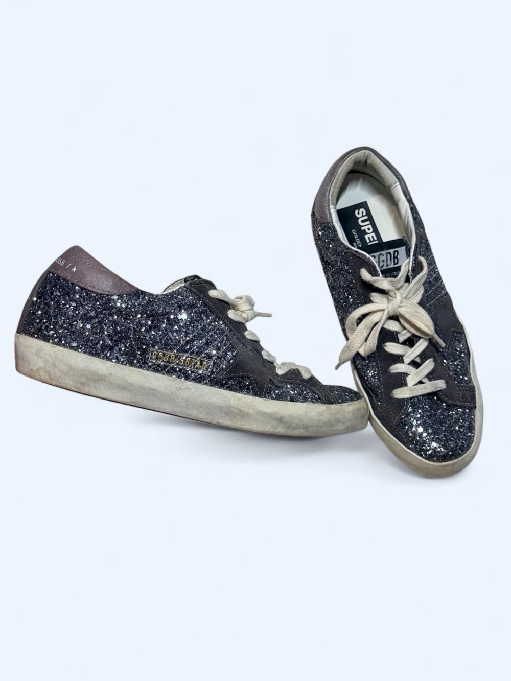 Golden Goose Black Glitter Superstar Low-Top Sneakers
